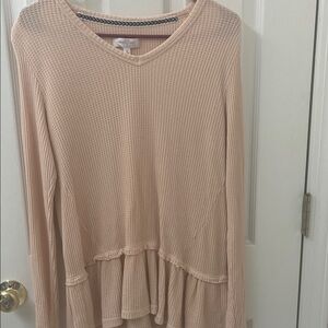 New Directions Blush Long Sleeve Peplum Blouse